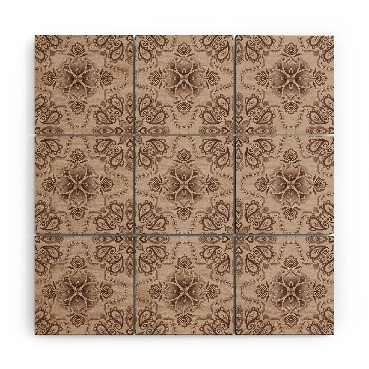 Pimlada Phuapradit Floral Tiles Light Brown Wood Wall Mural