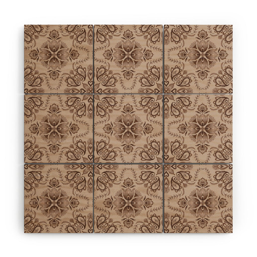Pimlada Phuapradit Floral Tiles Light Brown Wood Wall Mural