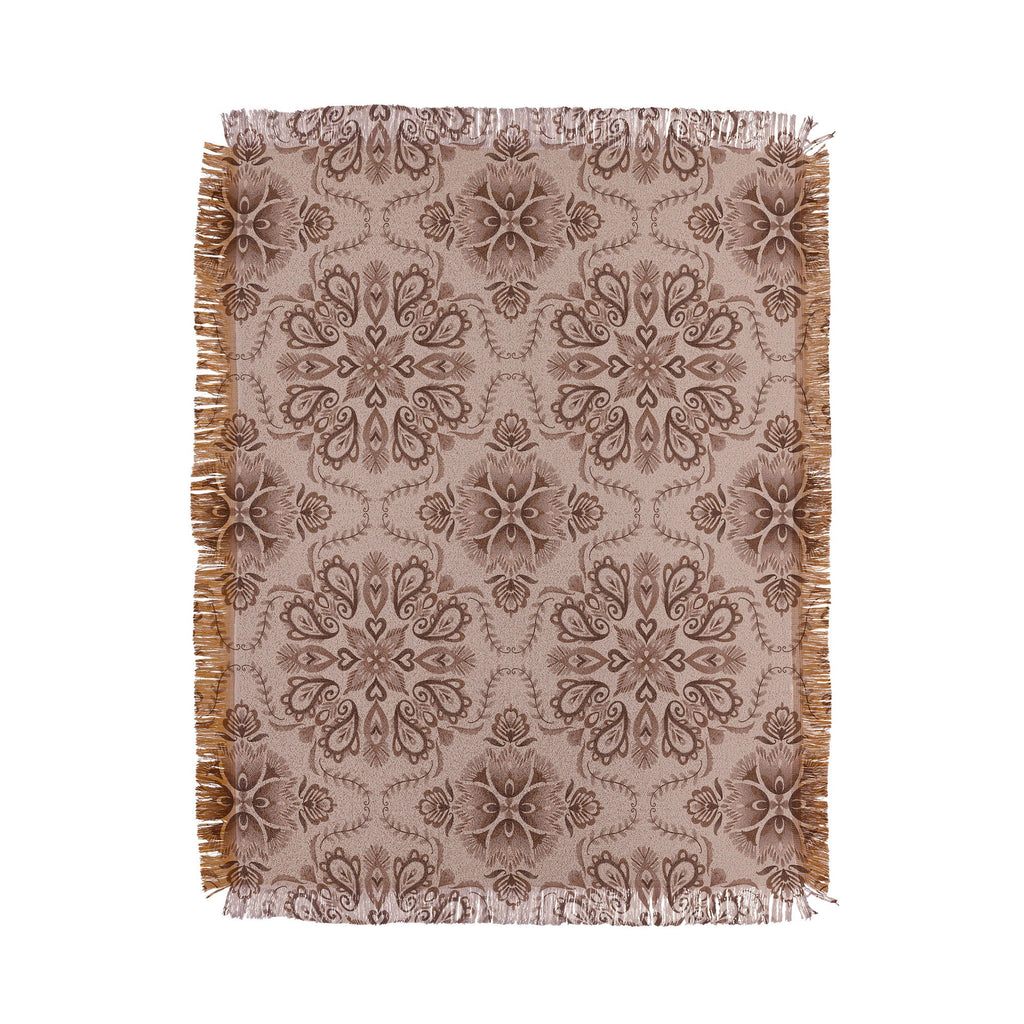 Pimlada Phuapradit Floral Tiles Light Brown Throw Blanket