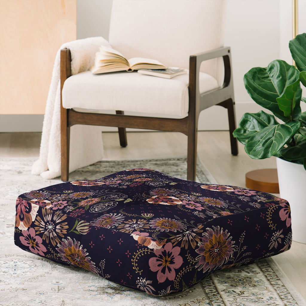 Pimlada Phuapradit Navy bouquet Floor Pillow Square