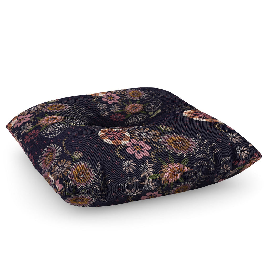 Pimlada Phuapradit Navy bouquet Floor Pillow Square
