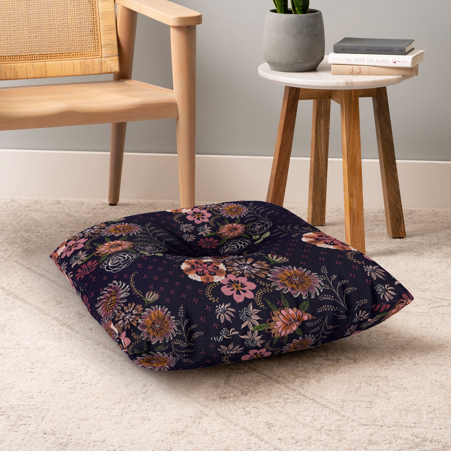 Pimlada Phuapradit Navy bouquet Floor Pillow Square