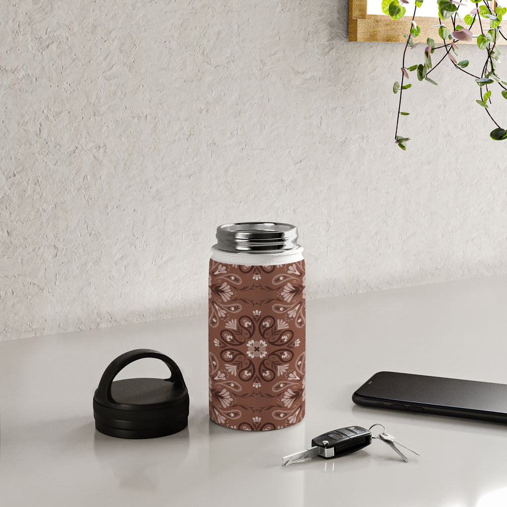 Pimlada Phuapradit Paisley Floral Tiles Brown Water Bottle