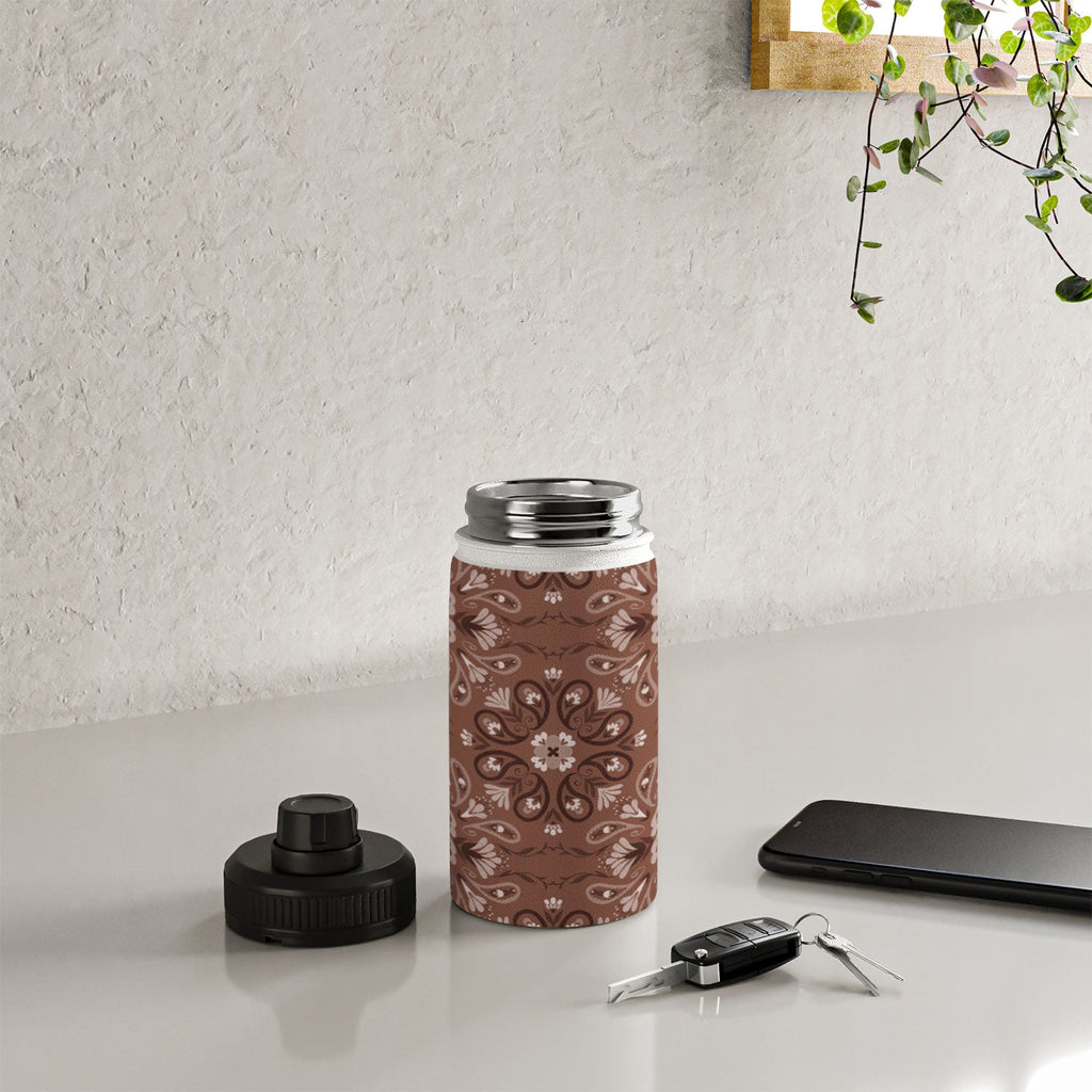 Pimlada Phuapradit Paisley Floral Tiles Brown Water Bottle
