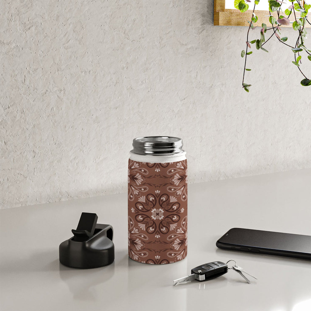 Pimlada Phuapradit Paisley Floral Tiles Brown Water Bottle