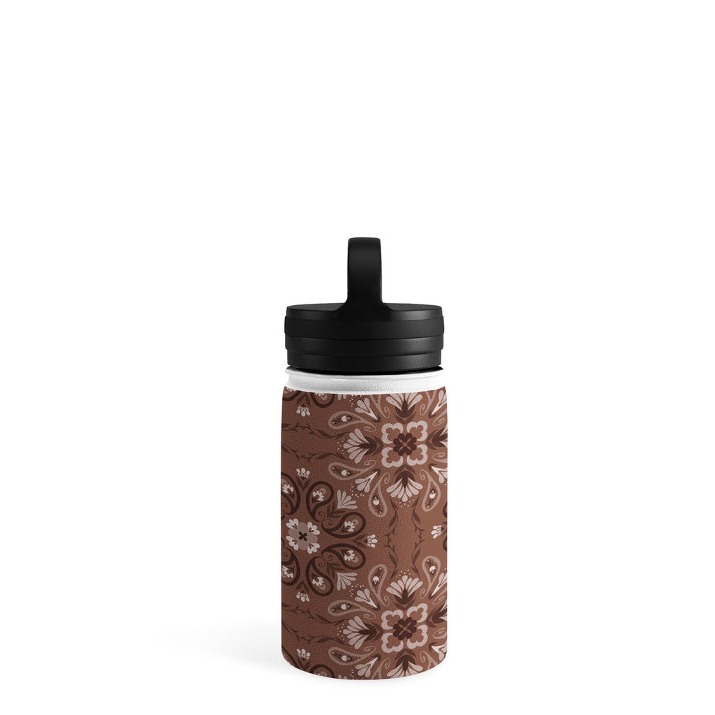Pimlada Phuapradit Paisley Floral Tiles Brown Water Bottle