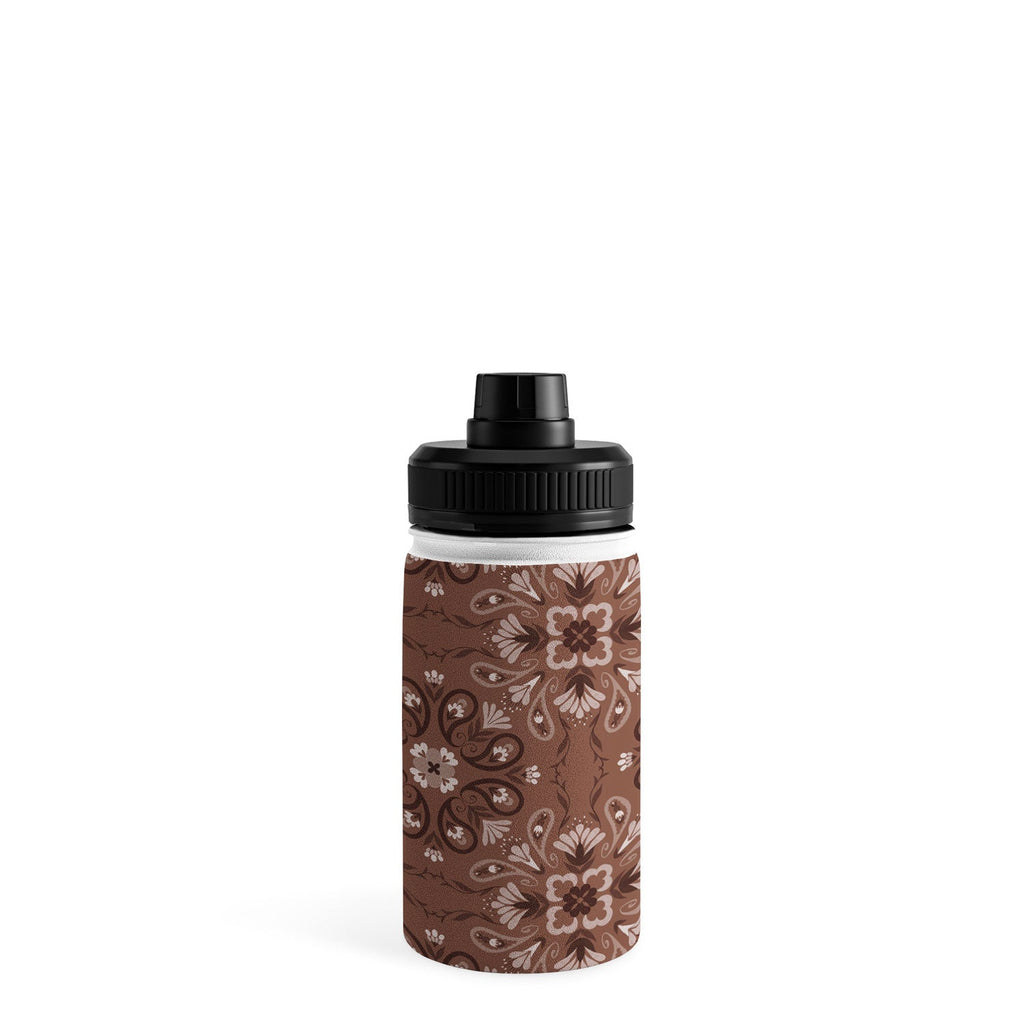 Pimlada Phuapradit Paisley Floral Tiles Brown Water Bottle