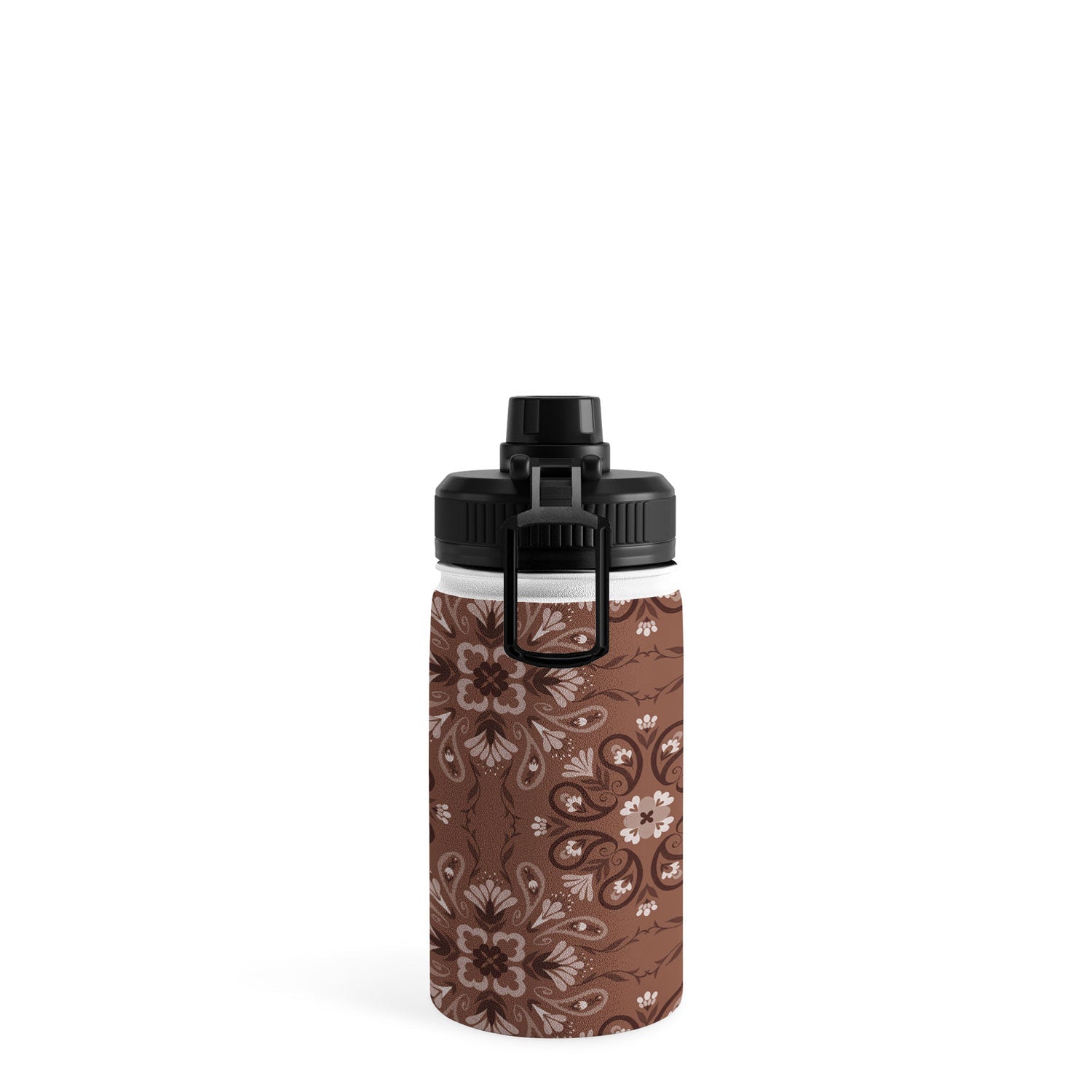 Pimlada Phuapradit Paisley Floral Tiles Brown Water Bottle