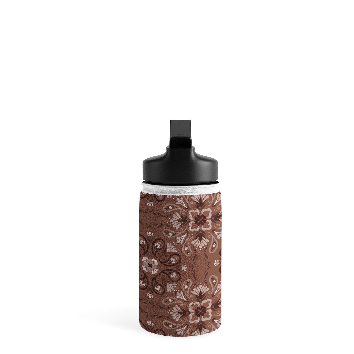 Pimlada Phuapradit Paisley Floral Tiles Brown Water Bottle