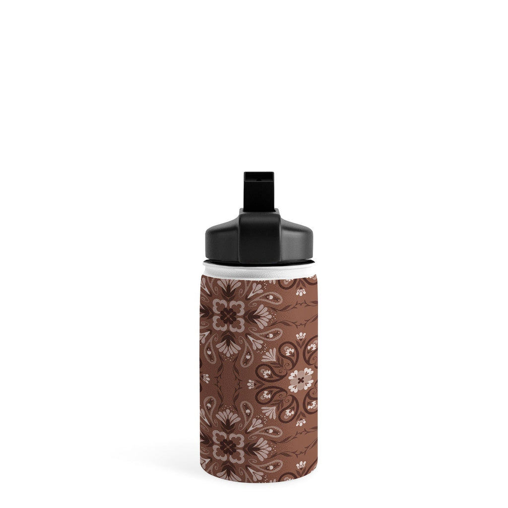 Pimlada Phuapradit Paisley Floral Tiles Brown Water Bottle