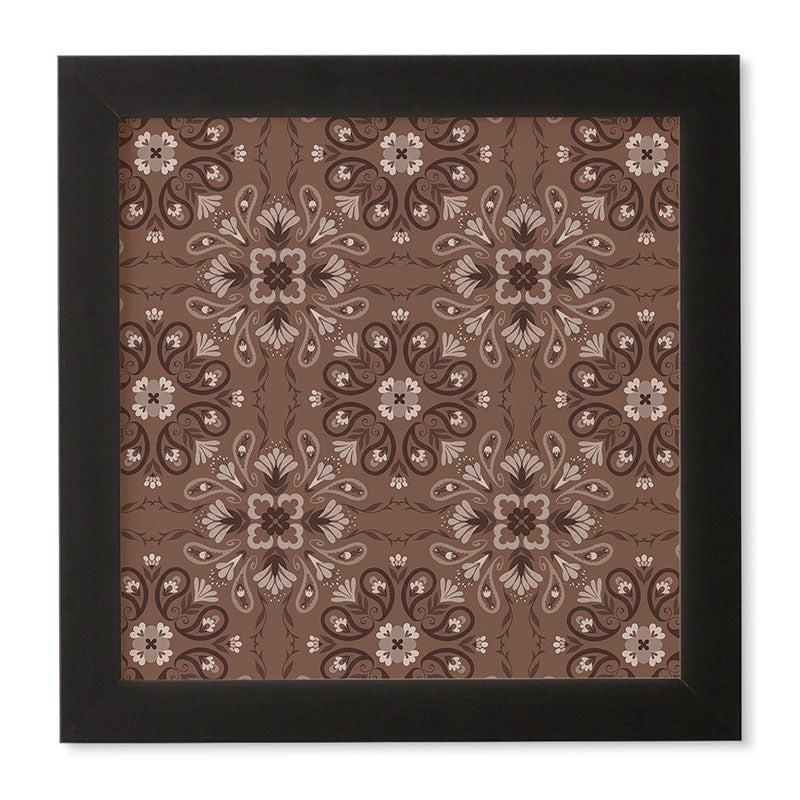 Pimlada Phuapradit Paisley Floral Tiles Brown Framed Wall Art