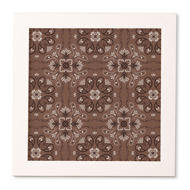 Pimlada Phuapradit Paisley Floral Tiles Brown Framed Wall Art