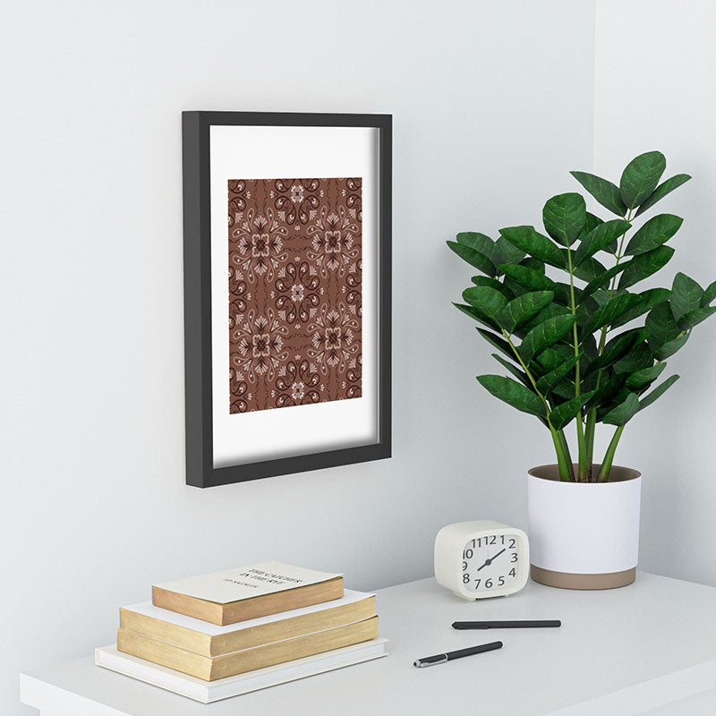 Pimlada Phuapradit Paisley Floral Tiles Brown Recessed Framing Rectangle