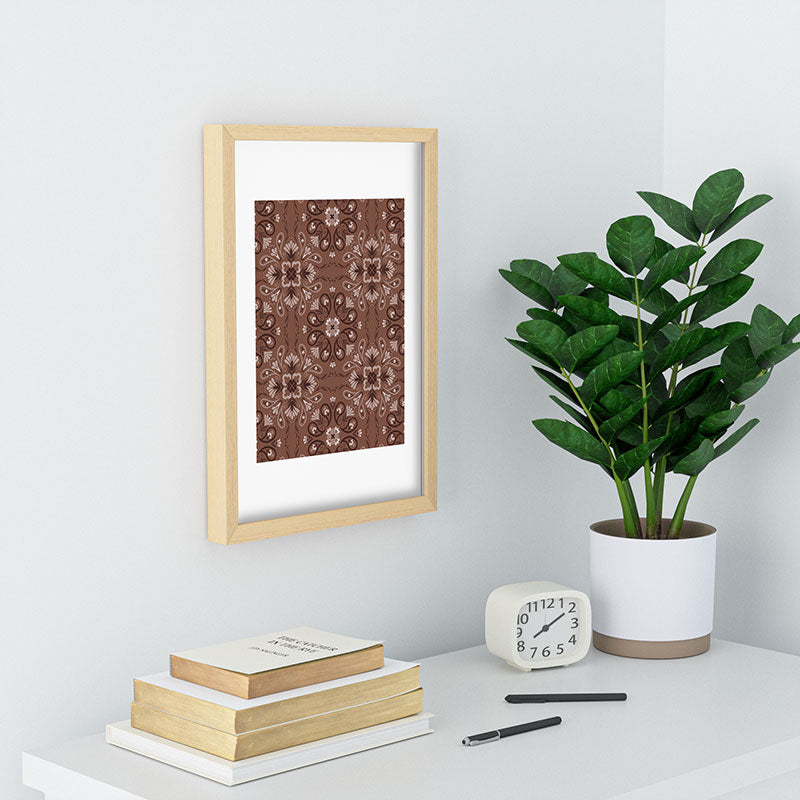 Pimlada Phuapradit Paisley Floral Tiles Brown Recessed Framing Rectangle