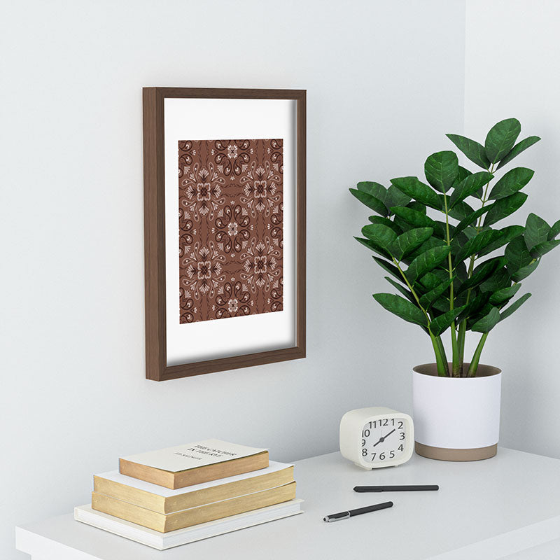 Pimlada Phuapradit Paisley Floral Tiles Brown Recessed Framing Rectangle