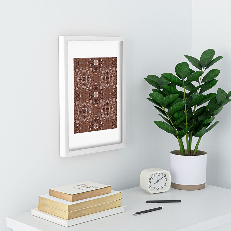 Pimlada Phuapradit Paisley Floral Tiles Brown Recessed Framing Rectangle