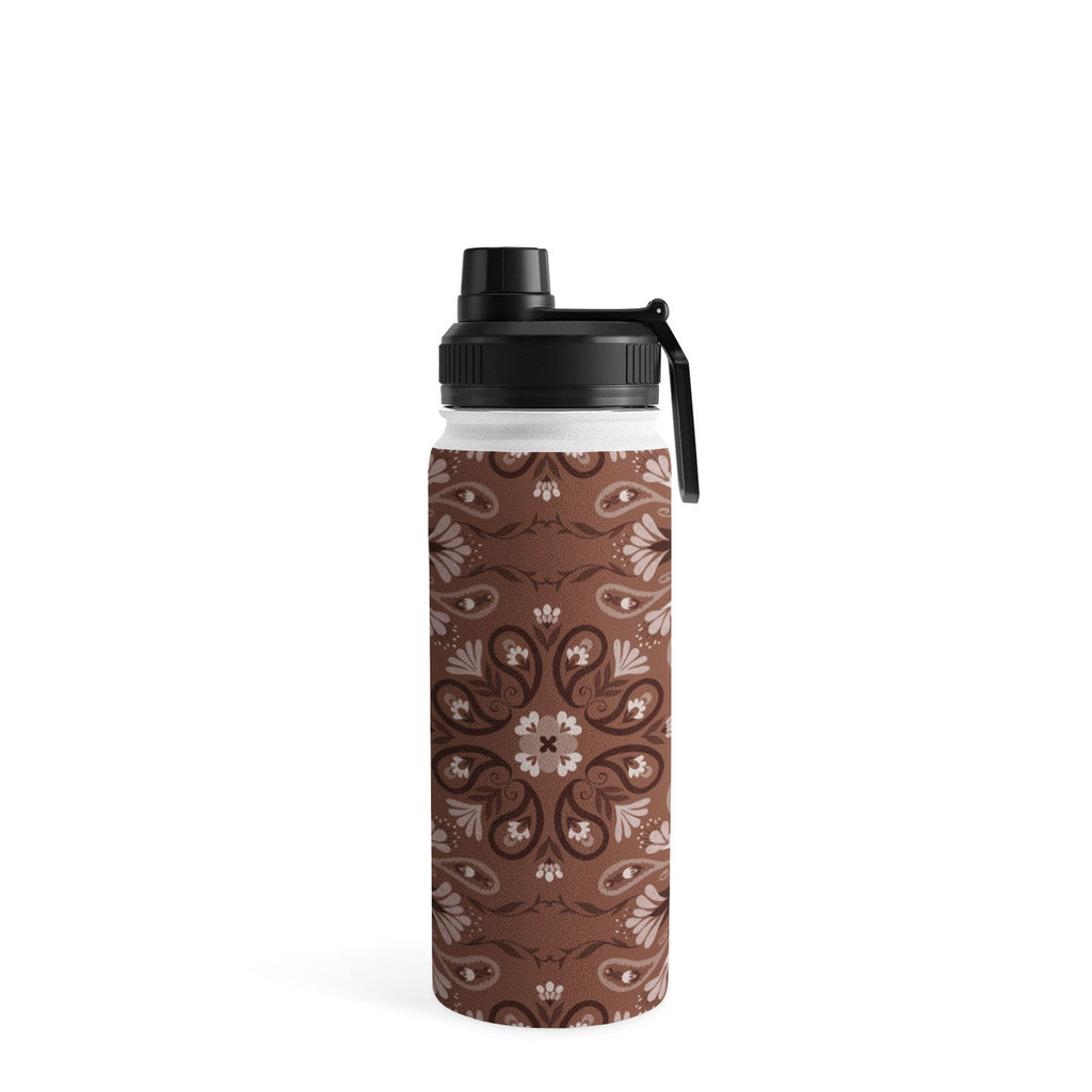 Pimlada Phuapradit Paisley Floral Tiles Brown Water Bottle