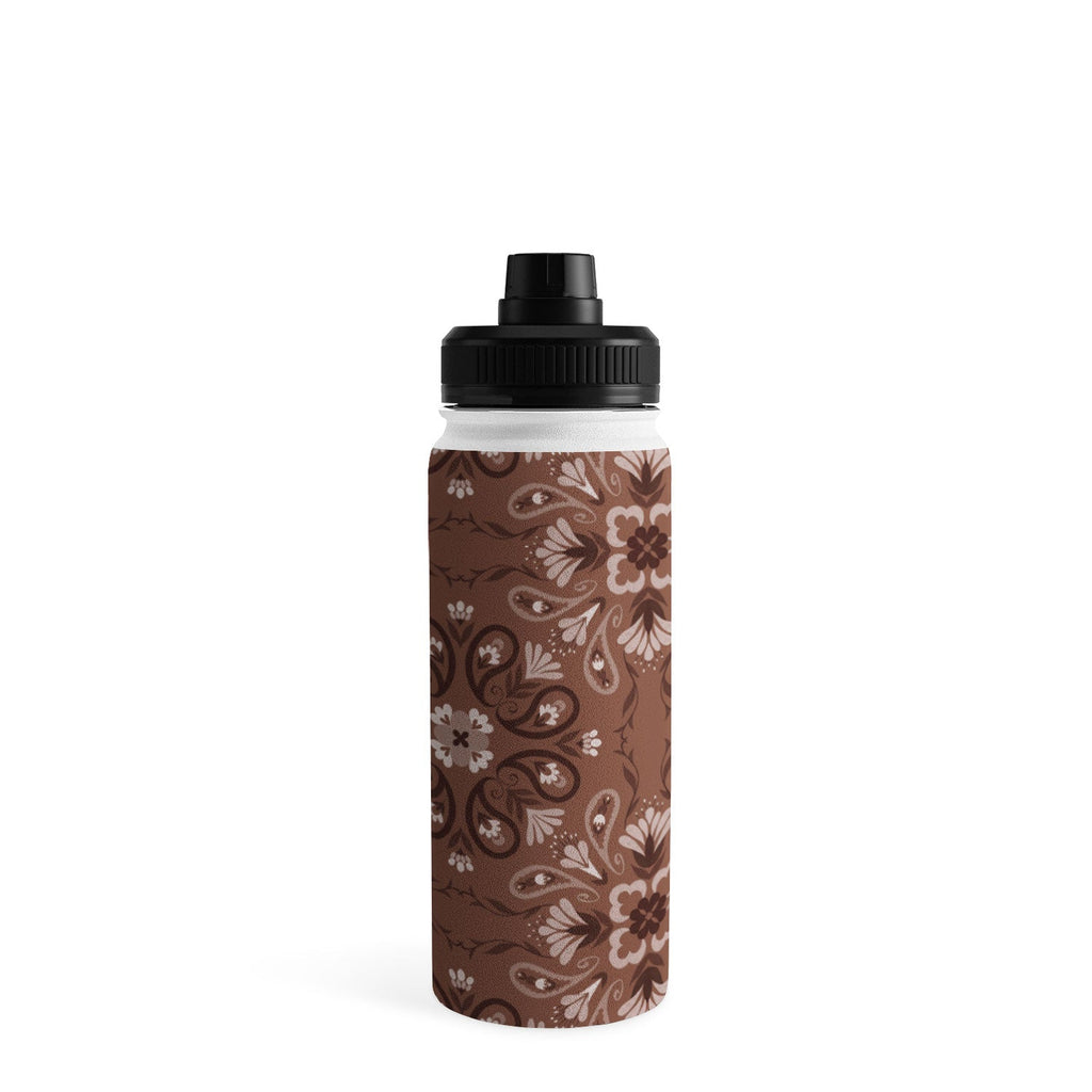 Pimlada Phuapradit Paisley Floral Tiles Brown Water Bottle