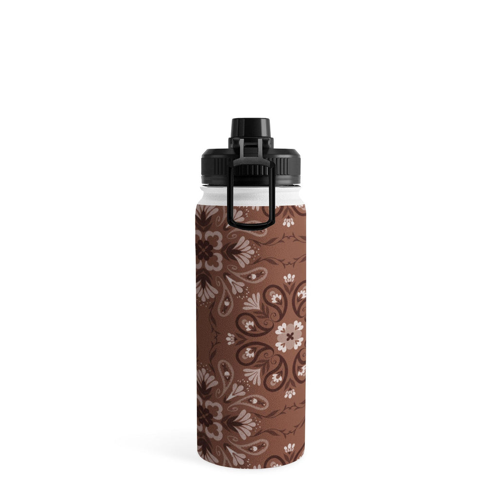 Pimlada Phuapradit Paisley Floral Tiles Brown Water Bottle