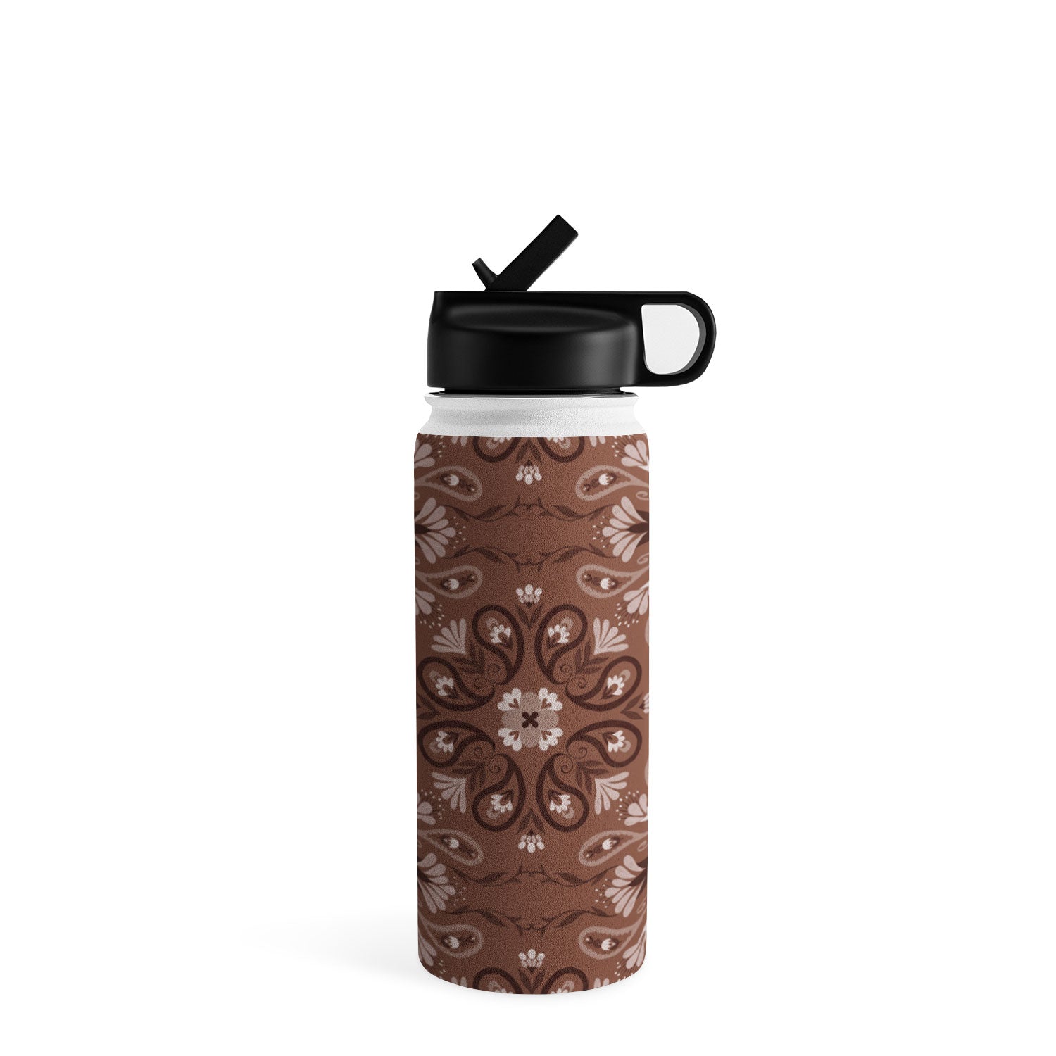 Pimlada Phuapradit Paisley Floral Tiles Brown Water Bottle