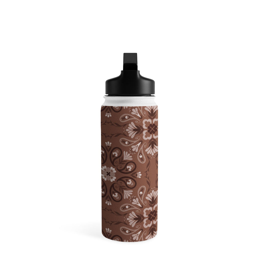 Pimlada Phuapradit Paisley Floral Tiles Brown Water Bottle