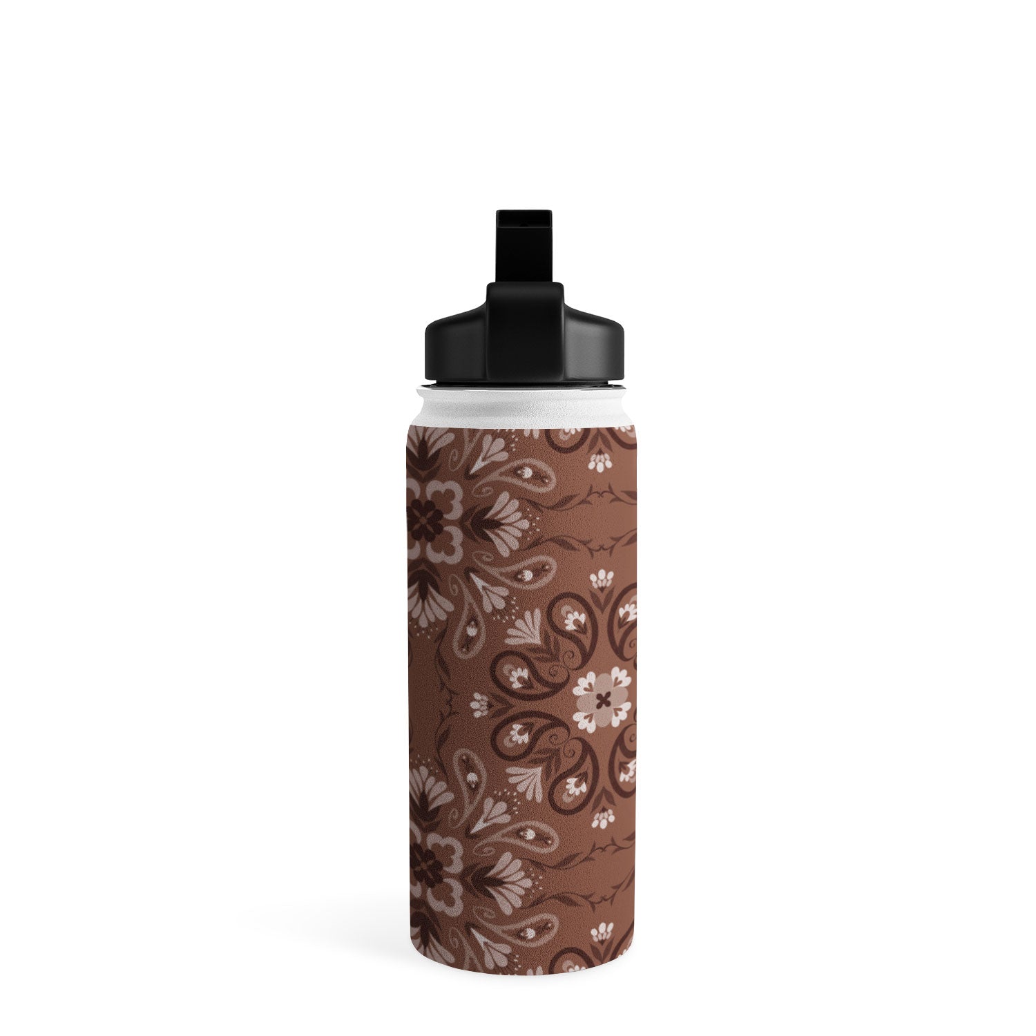 Pimlada Phuapradit Paisley Floral Tiles Brown Water Bottle