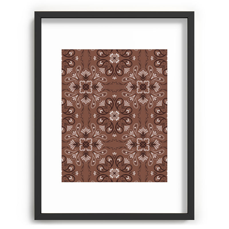 Pimlada Phuapradit Paisley Floral Tiles Brown Recessed Framing Rectangle