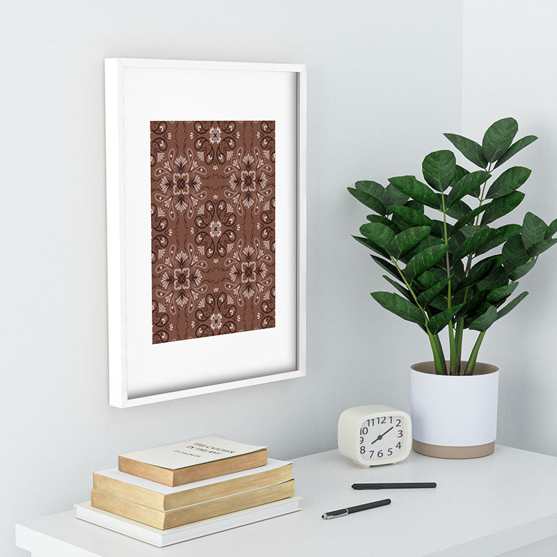 Pimlada Phuapradit Paisley Floral Tiles Brown Recessed Framing Rectangle
