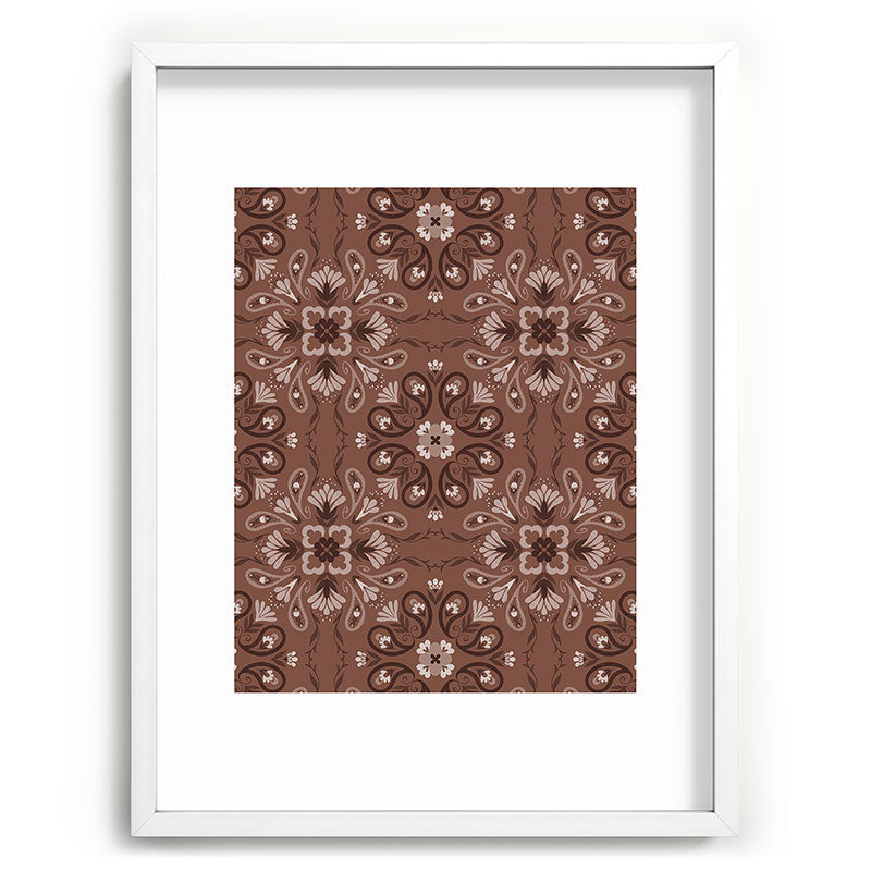Pimlada Phuapradit Paisley Floral Tiles Brown Recessed Framing Rectangle