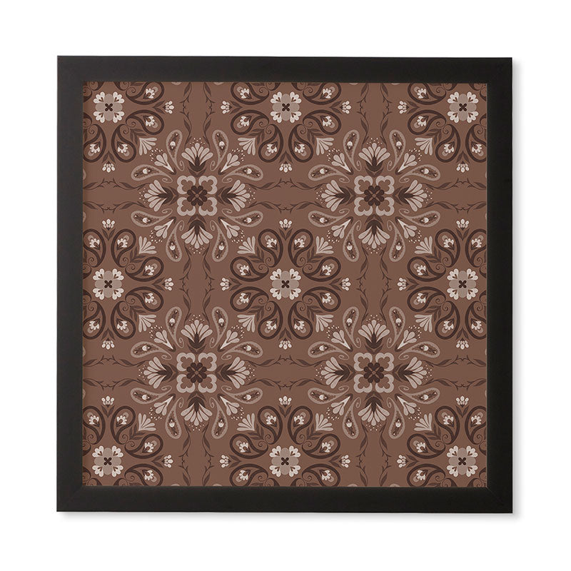 Pimlada Phuapradit Paisley Floral Tiles Brown Framed Wall Art