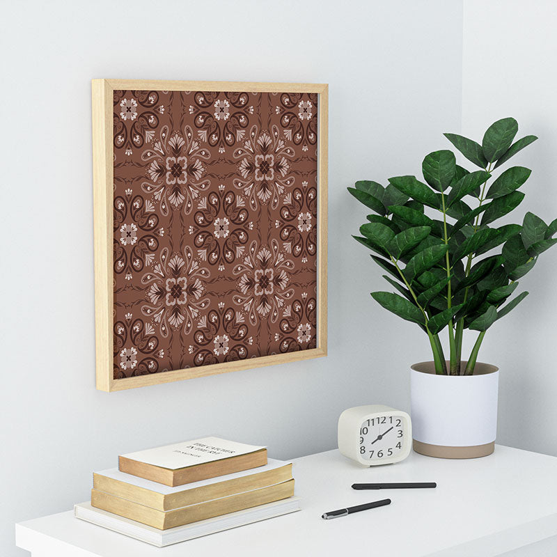 Pimlada Phuapradit Paisley Floral Tiles Brown Recessed Framing Square