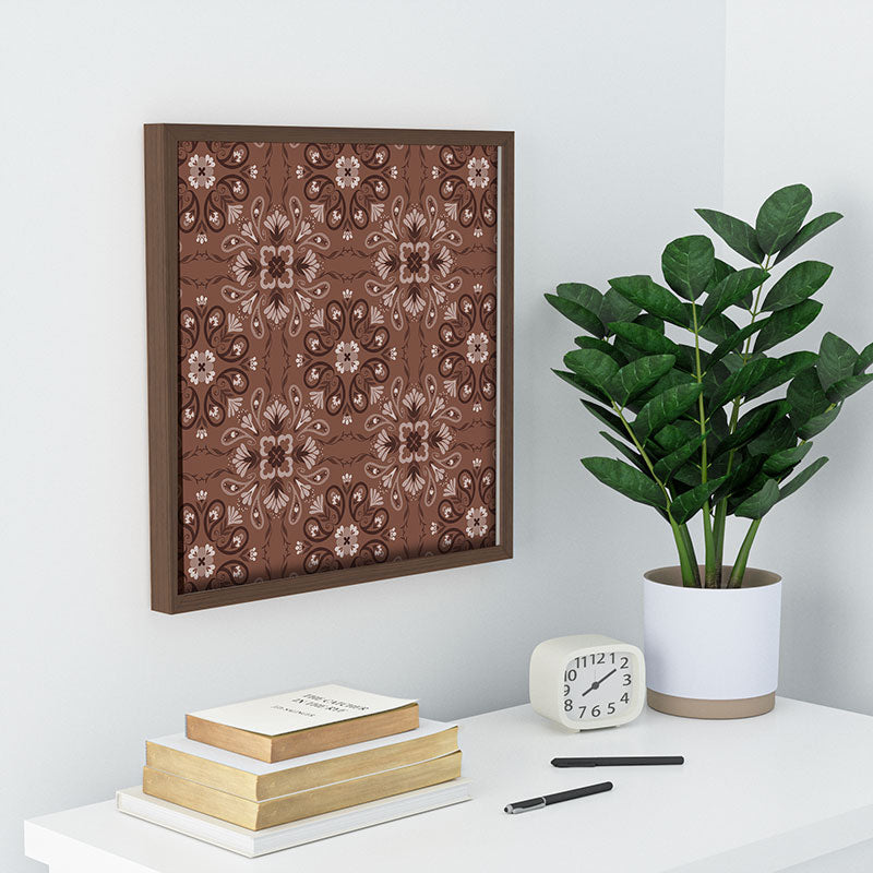 Pimlada Phuapradit Paisley Floral Tiles Brown Recessed Framing Square