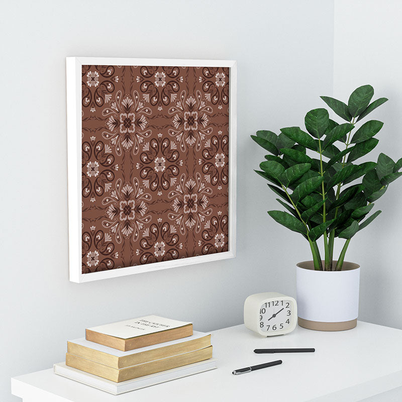 Pimlada Phuapradit Paisley Floral Tiles Brown Recessed Framing Square