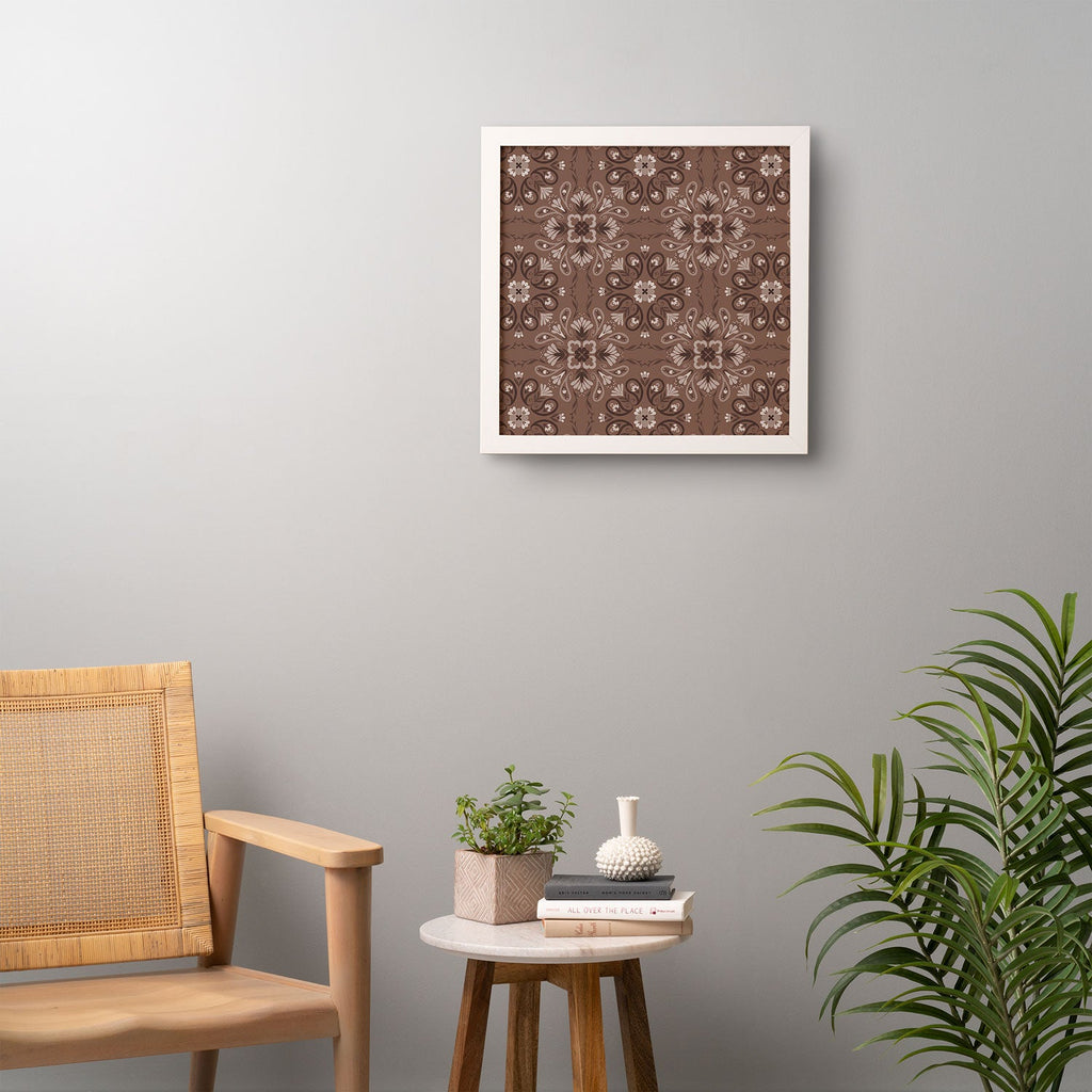 Pimlada Phuapradit Paisley Floral Tiles Brown Framed Wall Art