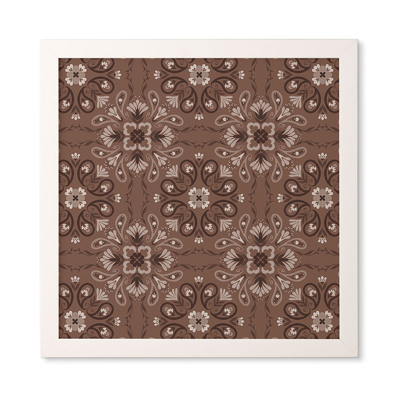 Pimlada Phuapradit Paisley Floral Tiles Brown Framed Wall Art