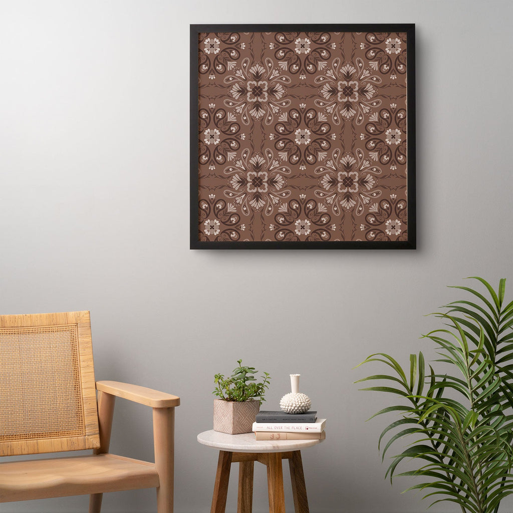 Pimlada Phuapradit Paisley Floral Tiles Brown Framed Wall Art