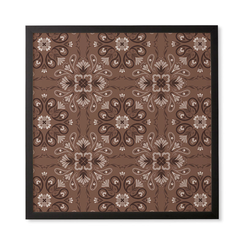 Pimlada Phuapradit Paisley Floral Tiles Brown Framed Wall Art