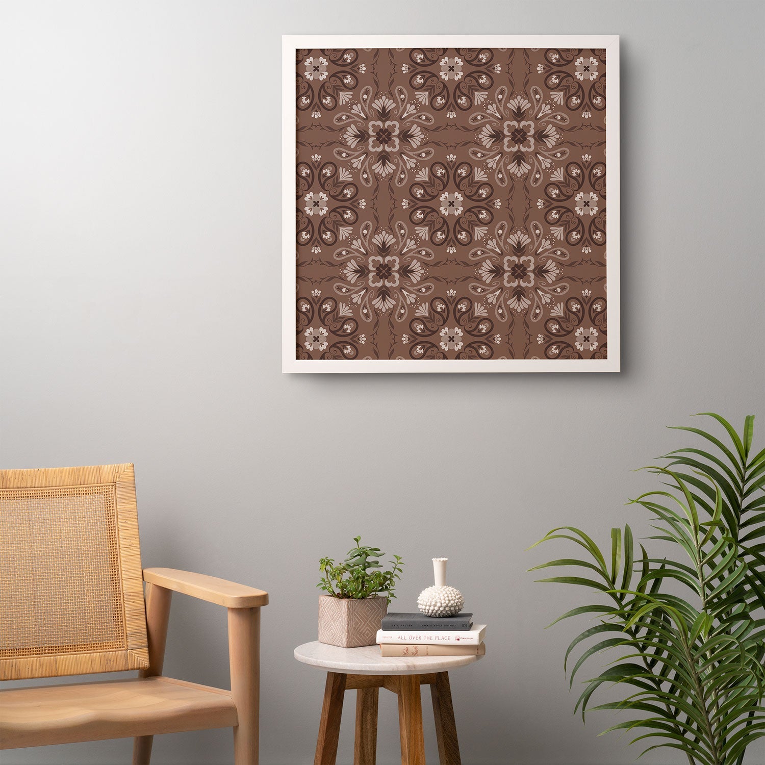 Pimlada Phuapradit Paisley Floral Tiles Brown Framed Wall Art