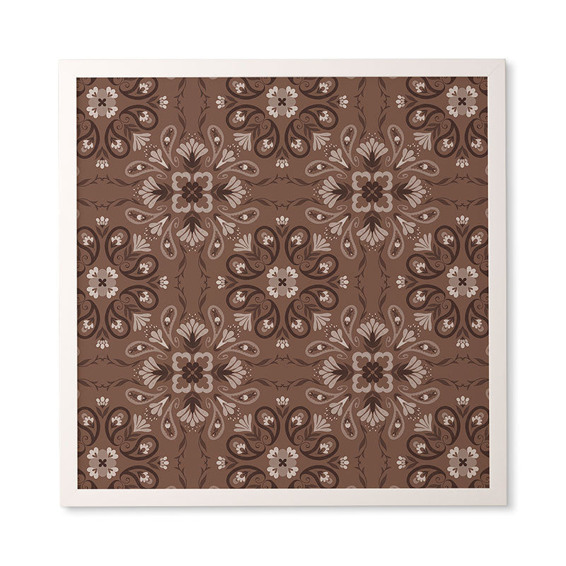 Pimlada Phuapradit Paisley Floral Tiles Brown Framed Wall Art