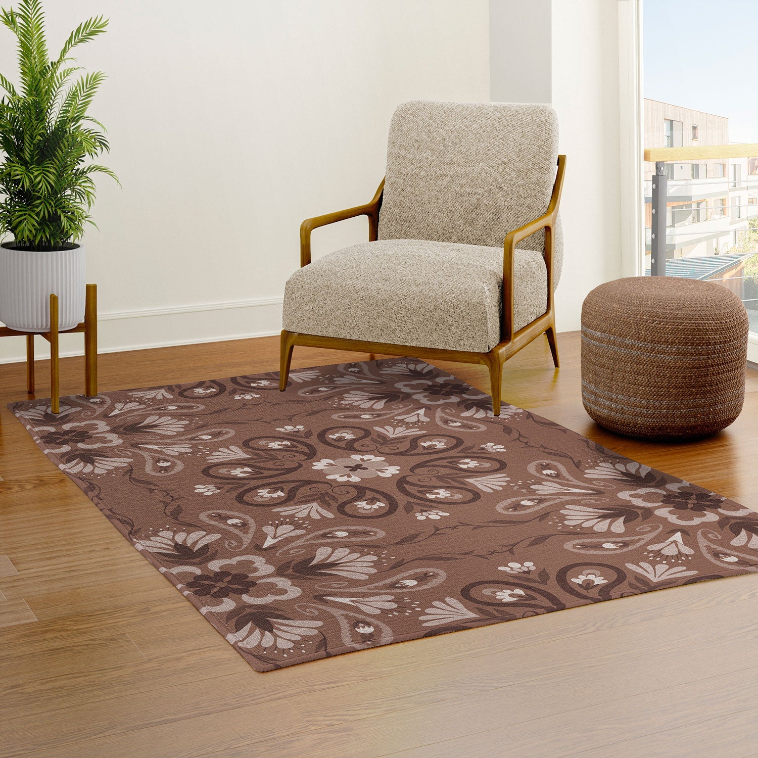 Pimlada Phuapradit Paisley Floral Tiles Brown Area Rug