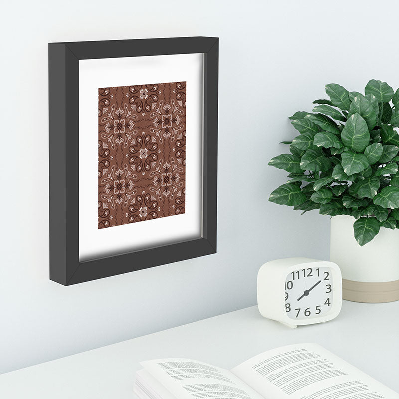 Pimlada Phuapradit Paisley Floral Tiles Brown Recessed Framing Rectangle