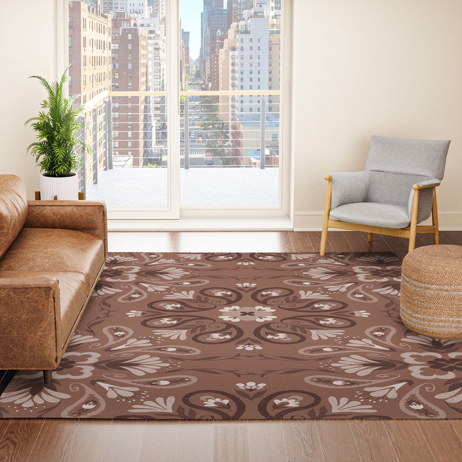 Pimlada Phuapradit Paisley Floral Tiles Brown Area Rug