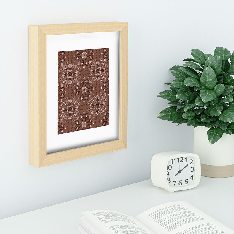Pimlada Phuapradit Paisley Floral Tiles Brown Recessed Framing Rectangle