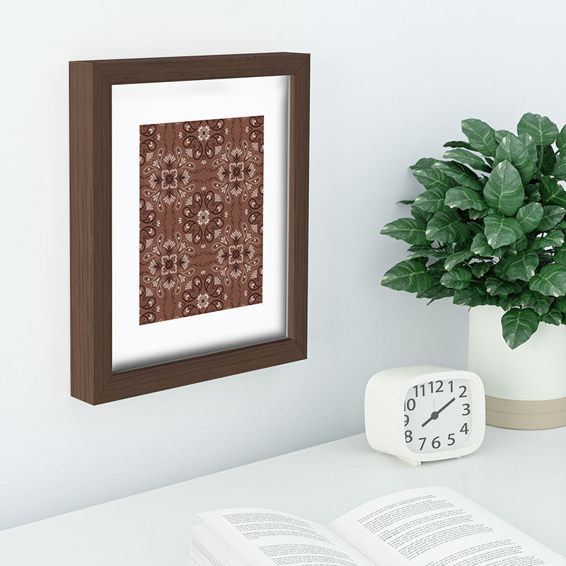 Pimlada Phuapradit Paisley Floral Tiles Brown Recessed Framing Rectangle