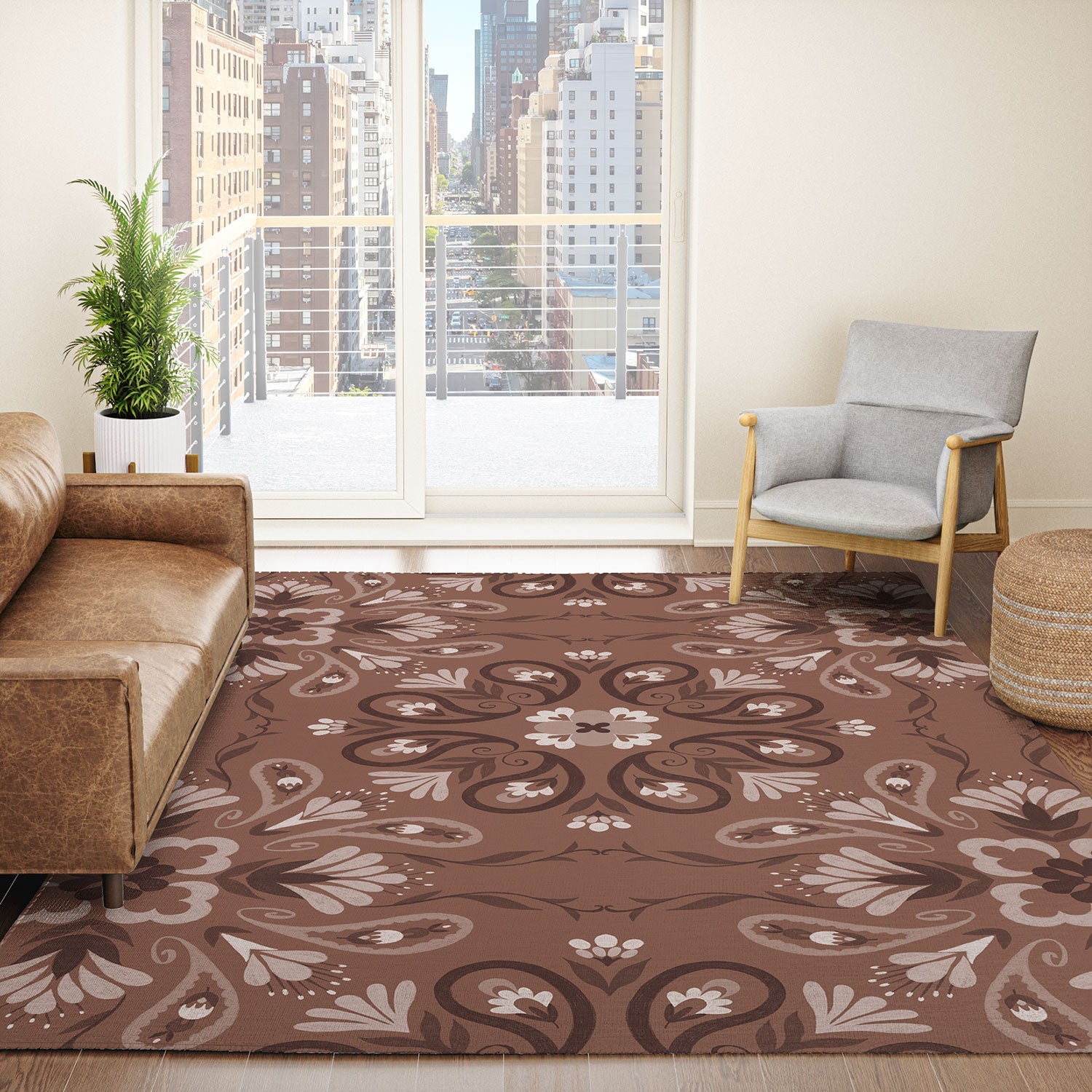 Pimlada Phuapradit Paisley Floral Tiles Brown Area Rug