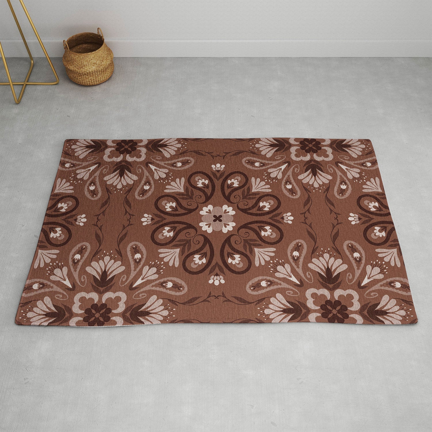 Pimlada Phuapradit Paisley Floral Tiles Brown Area Rug