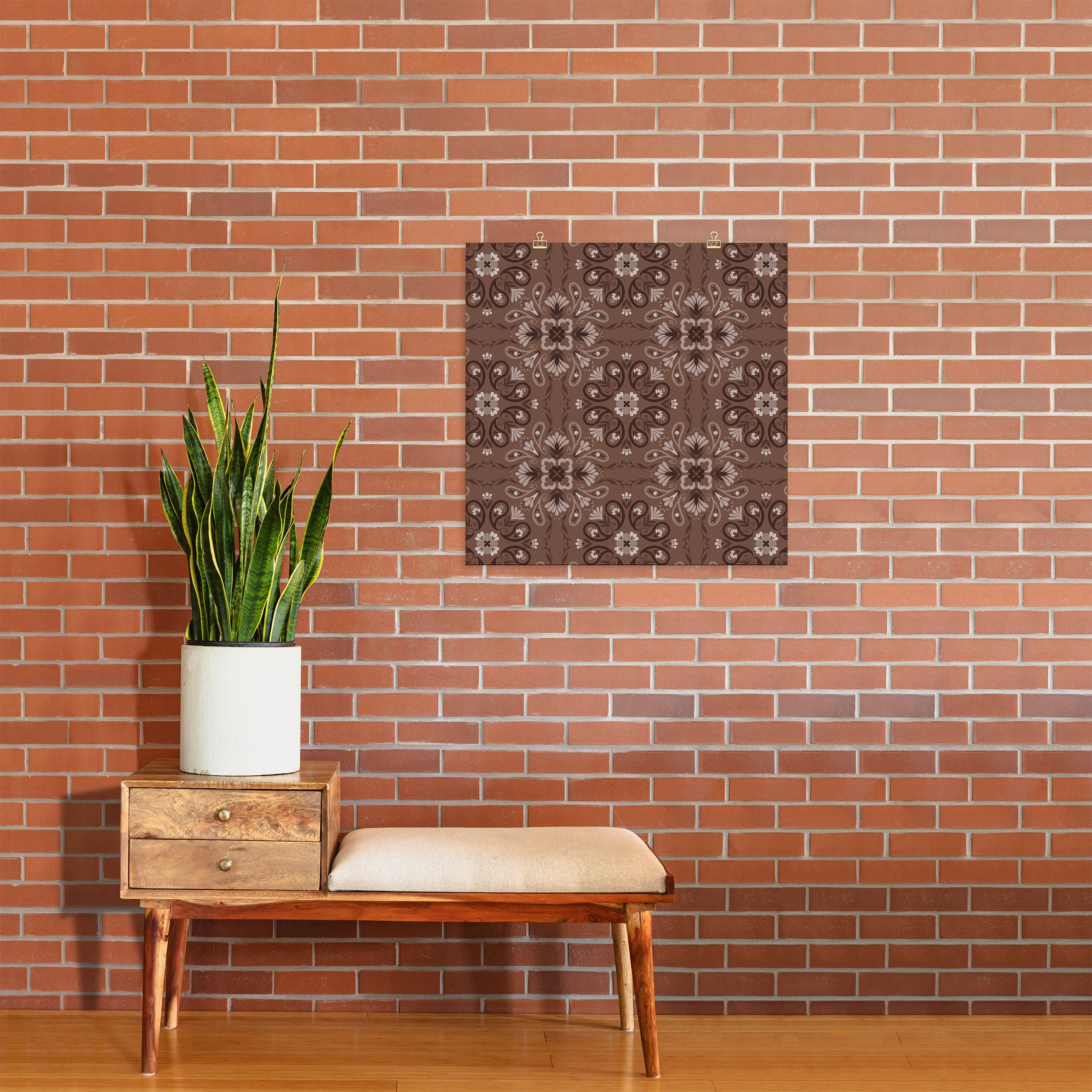 Pimlada Phuapradit Paisley Floral Tiles Brown Art Print