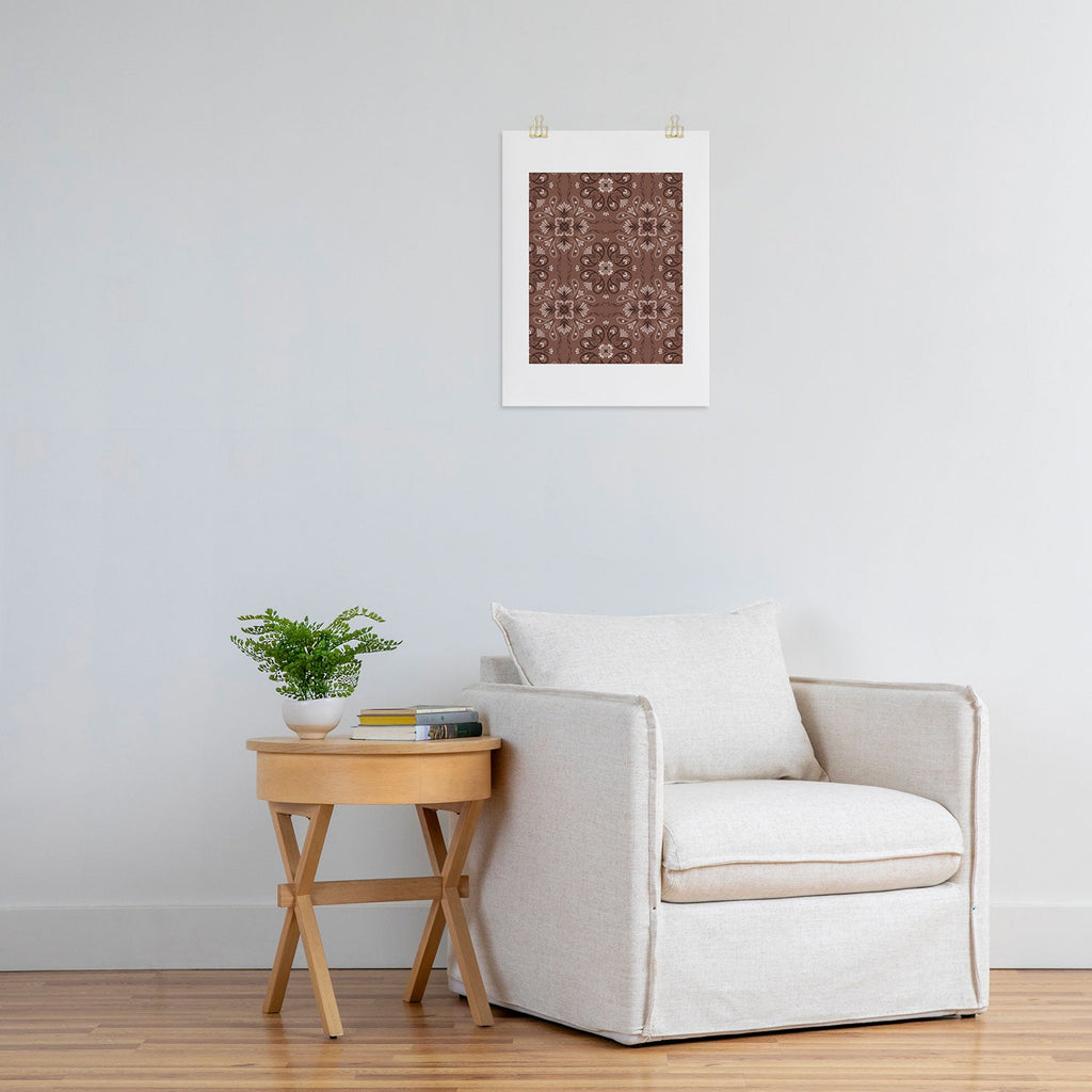 Pimlada Phuapradit Paisley Floral Tiles Brown Art Print