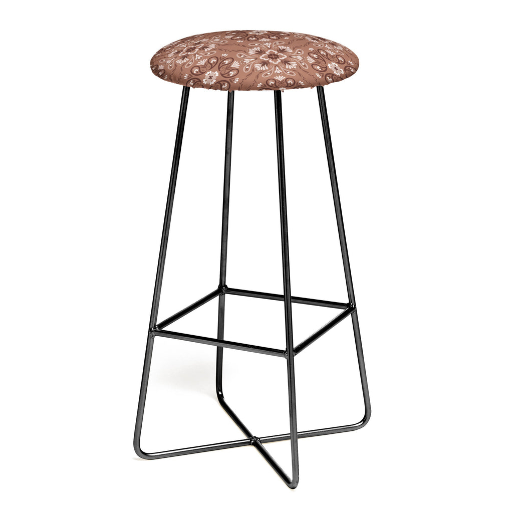 Pimlada Phuapradit Paisley Floral Tiles Brown Bar Stool