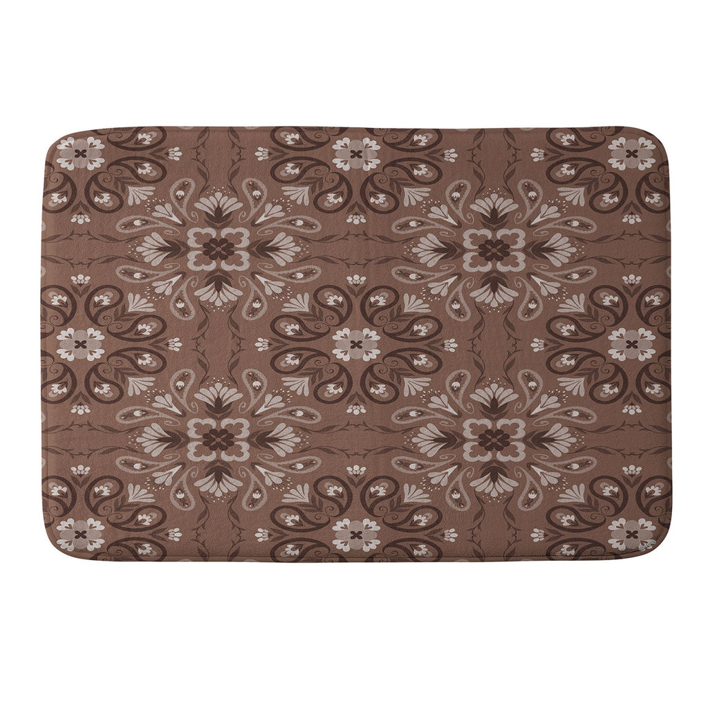 Pimlada Phuapradit Paisley Floral Tiles Brown Memory Foam Bath Mat